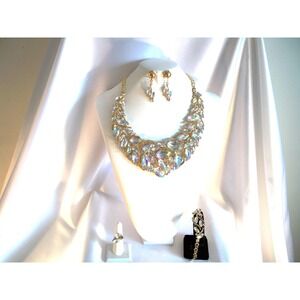 Gold AB rhinestone necklace set,bridal MOB wedding prom  party formal necklace